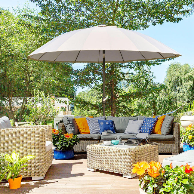 255cm Outdoor Patio Parasol with Push Button Tilt & Fibreglass Ribs - White
