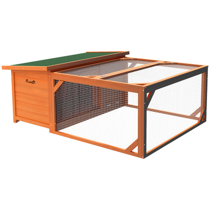 Small Animal Rabbit Hutch with Off-Ground House & Run 125.5x100x49cm - Orange