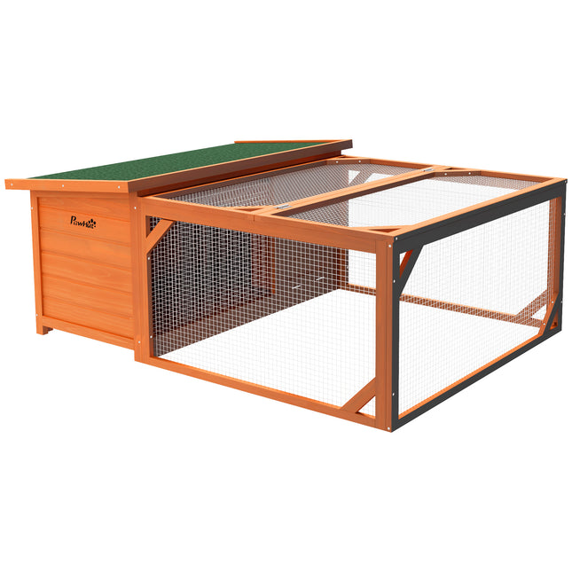 Small Animal Rabbit Hutch with Off-Ground House & Run 125.5x100x49cm - Orange