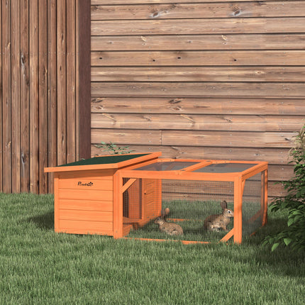 Small Animal Rabbit Hutch with Off-Ground House & Run 125.5x100x49cm - Orange