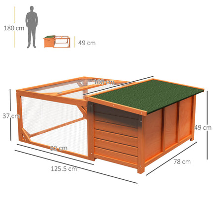 Small Animal Rabbit Hutch with Off-Ground House & Run 125.5x100x49cm - Orange