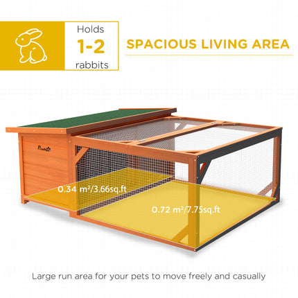 Small Animal Rabbit Hutch with Off-Ground House & Run 125.5x100x49cm - Orange