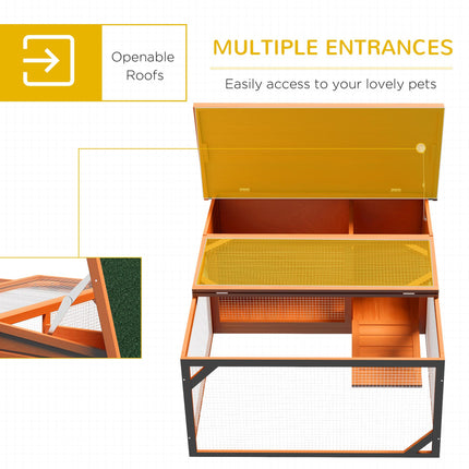 Small Animal Rabbit Hutch with Off-Ground House & Run 125.5x100x49cm - Orange