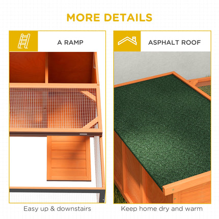 Small Animal Rabbit Hutch with Off-Ground House & Run 125.5x100x49cm - Orange