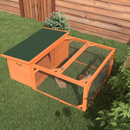 Small Animal Rabbit Hutch with Off-Ground House & Run 125.5x100x49cm - Orange