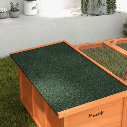 Small Animal Rabbit Hutch with Off-Ground House & Run 125.5x100x49cm - Orange