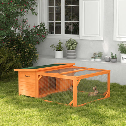 Small Animal Rabbit Hutch with Off-Ground House & Run 125.5x100x49cm - Orange