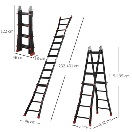 4M Aluminium Duo Ladder Telescopic Herringbone Changeable Multi-Purpose w/ Non-S