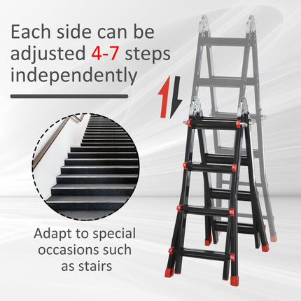 4M Aluminium Duo Ladder Telescopic Herringbone Changeable Multi-Purpose w/ Non-S