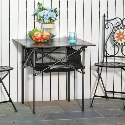 Lightweight Folding Camping Table with Mesh Storage Bag - Black