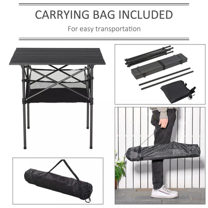 Lightweight Folding Camping Table with Mesh Storage Bag - Black