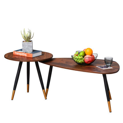 Nest of Tables Set of 2 Nesting Coffee and Side Tables with Vintage Walnut Tops - Walnut Black Gold