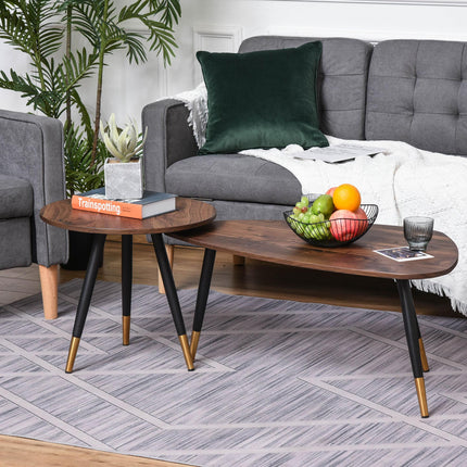 Nest of Tables Set of 2 Nesting Coffee and Side Tables with Vintage Walnut Tops - Walnut Black Gold