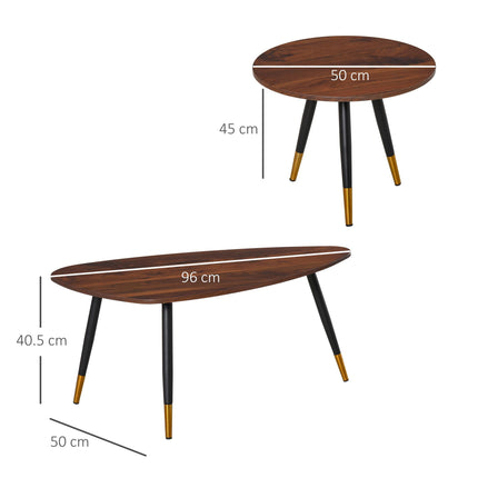Nest of Tables Set of 2 Nesting Coffee and Side Tables with Vintage Walnut Tops - Walnut Black Gold