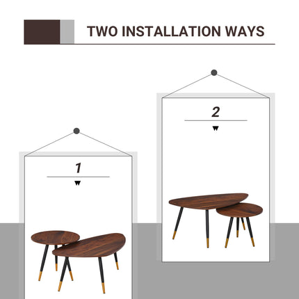 Nest of Tables Set of 2 Nesting Coffee and Side Tables with Vintage Walnut Tops - Walnut Black Gold