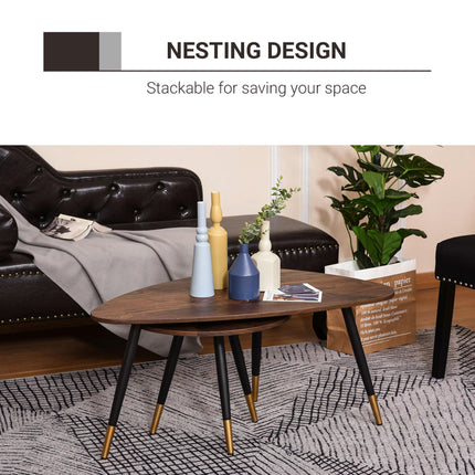 Nest of Tables Set of 2 Nesting Coffee and Side Tables with Vintage Walnut Tops - Walnut Black Gold