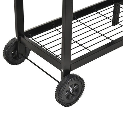 Charcoal Barbecue Grill Trolley with Dual Cooking Zones and Wheels - Black