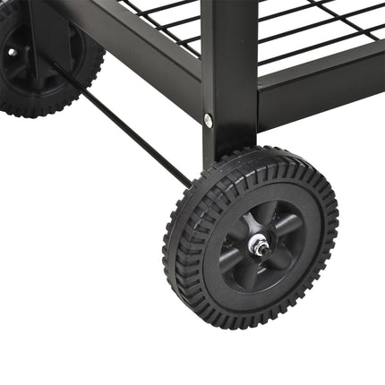 Charcoal Barbecue Grill Trolley with Dual Cooking Zones and Wheels - Black