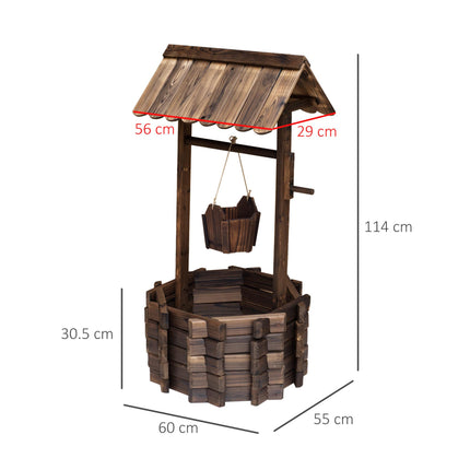 Wooden Wishing Well Planter with Bucket for Outdoor Garden Decor - Brown