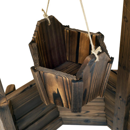 Wooden Wishing Well Planter with Bucket for Outdoor Garden Decor - Brown