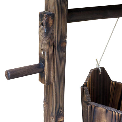 Wooden Wishing Well Planter with Bucket for Outdoor Garden Decor - Brown