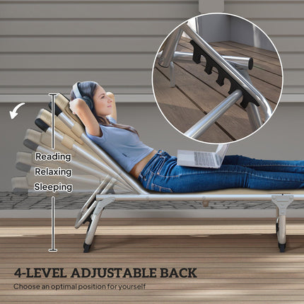 Foldable Outdoor Sun Lounger, Reclining Lounge Chair Camping Bed Cot with Pillow