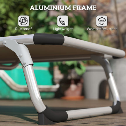 Foldable Outdoor Sun Lounger, Reclining Lounge Chair Camping Bed Cot with Pillow