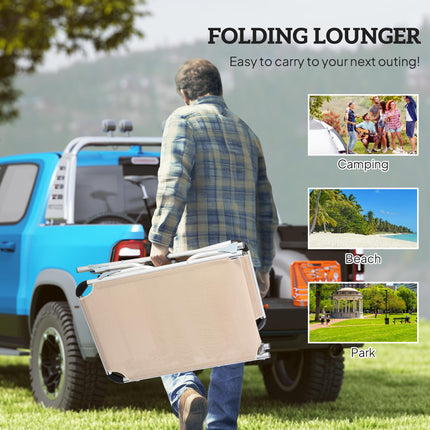 Foldable Outdoor Sun Lounger, Reclining Lounge Chair Camping Bed Cot with Pillow