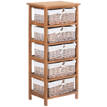 5 Drawer Wicker Basket Dresser with Wooden Frame Storage Cabinet - Natural Finish