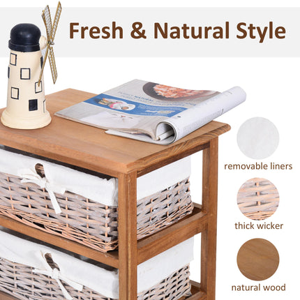 5 Drawer Wicker Basket Dresser with Wooden Frame Storage Cabinet - Natural Finish