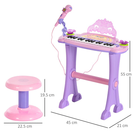 Mini Electronic Organ Piano with Microphone and Stool - Purple/Pink