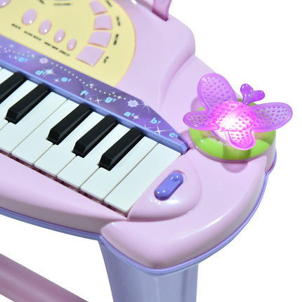 Mini Electronic Organ Piano with Microphone and Stool - Purple/Pink