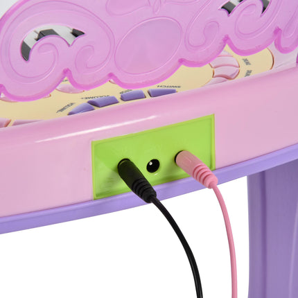 Mini Electronic Organ Piano with Microphone and Stool - Purple/Pink