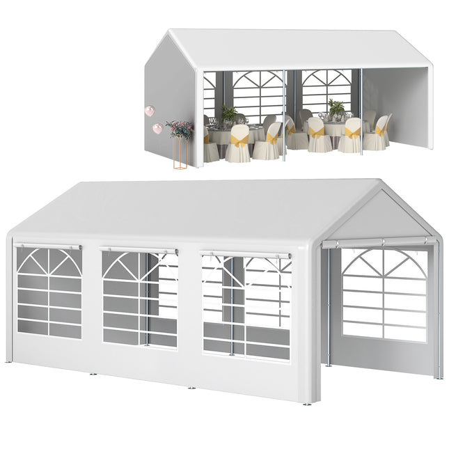 6 Metre x 3 Metre Garden Gazebo with Steel Frame and Waterproof Canopy - White