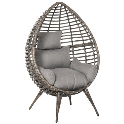 Rattan Wicker Teardrop Egg Chair with Cushion - Grey