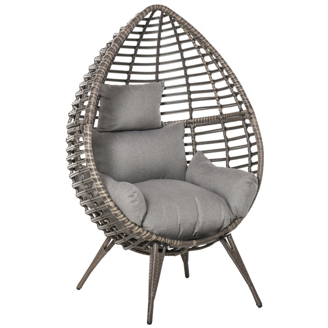 Rattan Wicker Teardrop Egg Chair with Cushion - Grey