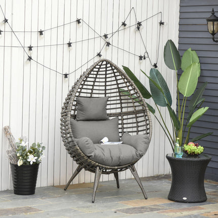 Rattan Wicker Teardrop Egg Chair with Cushion - Grey