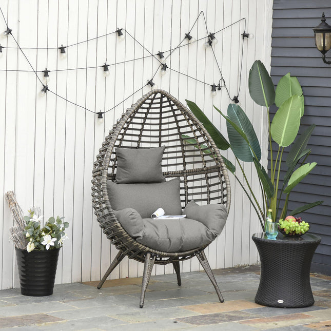 Rattan Wicker Teardrop Egg Chair with Cushion - Grey