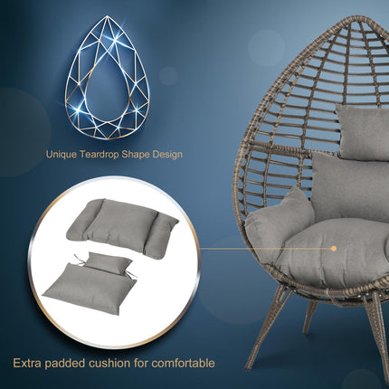 Rattan Wicker Teardrop Egg Chair with Cushion - Grey