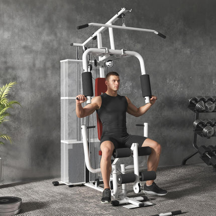 Multifunction Home Gym Weight Training Station Strength Machine - White