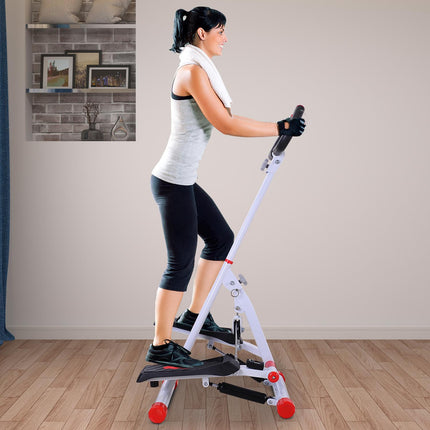Foldable Steel Stepper with Handle and LCD Screen - White Red