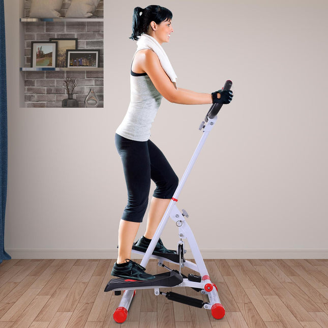 Foldable Steel Stepper with Handle and LCD Screen - White Red