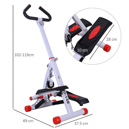 Foldable Steel Stepper with Handle and LCD Screen - White Red