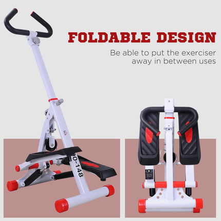Foldable Steel Stepper with Handle and LCD Screen - White Red