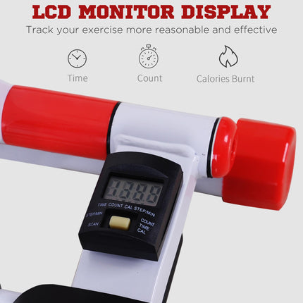 Foldable Steel Stepper with Handle and LCD Screen - White Red