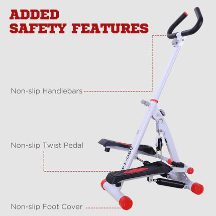 Foldable Steel Stepper with Handle and LCD Screen - White Red