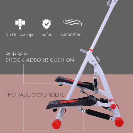Foldable Steel Stepper with Handle and LCD Screen - White Red