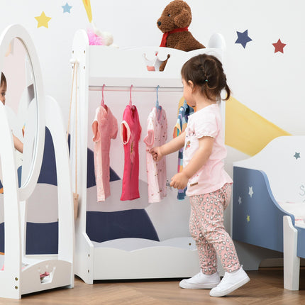 Kids Wood Clothes Rack with Storage Shelves and Hall Tree for 3-8 Years - White