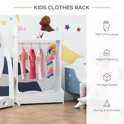 Kids Wood Clothes Rack with Storage Shelves and Hall Tree for 3-8 Years - White