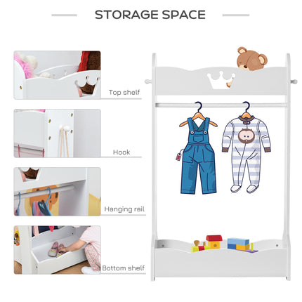 Kids Wood Clothes Rack with Storage Shelves and Hall Tree for 3-8 Years - White